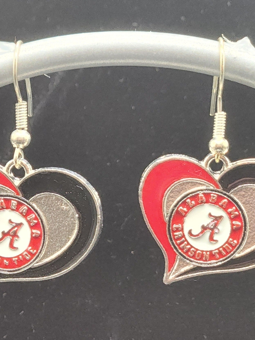 ALABAMA Heart Drop Earrings in Red/Silver/Black